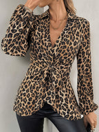 Women's Chic Leopard Print Blazer Jacket – Tie Waist