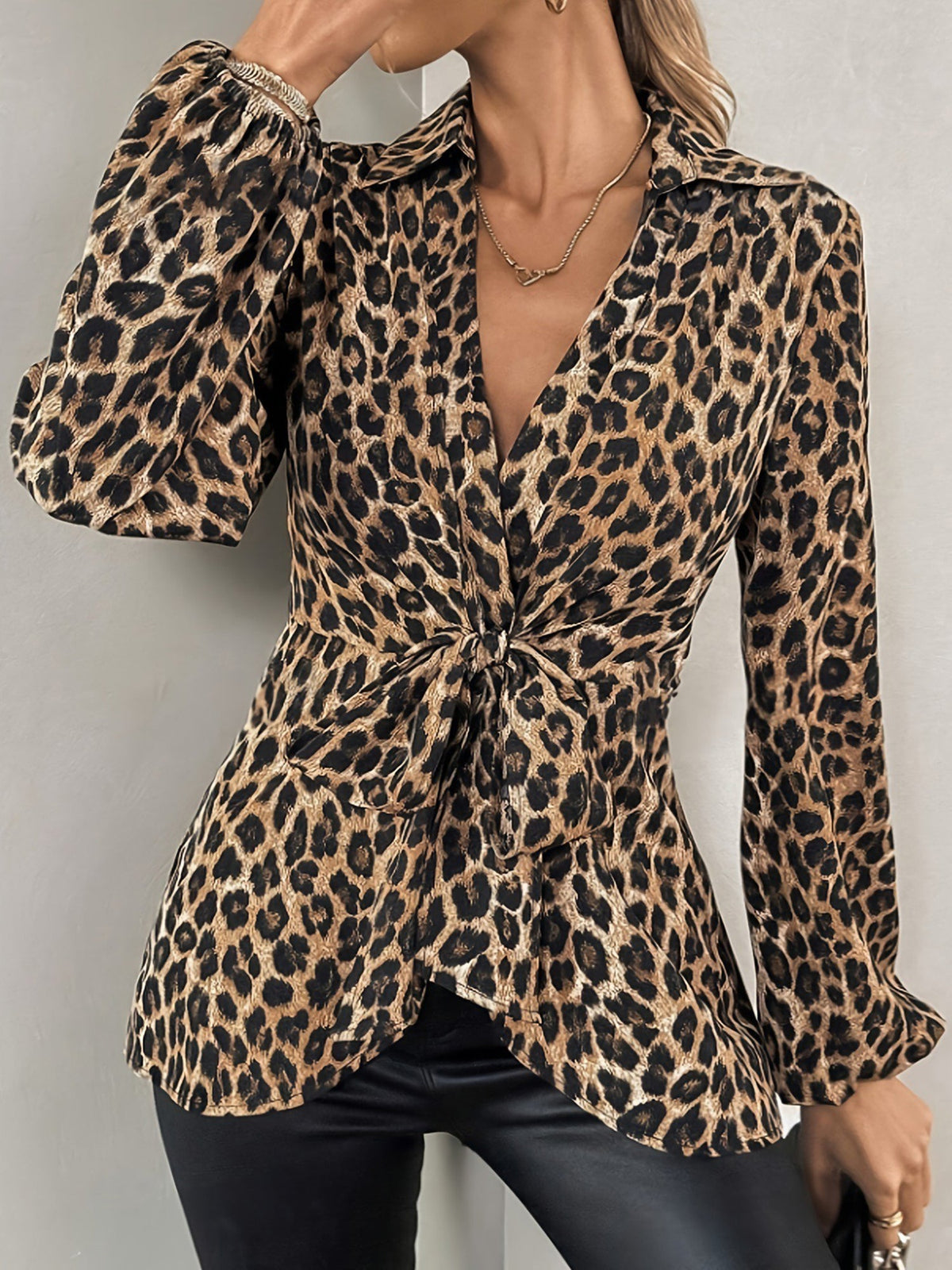 Women's Chic Leopard Print Blazer Jacket – Tie Waist