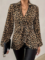 Women's Chic Leopard Print Blazer Jacket – Tie Waist
