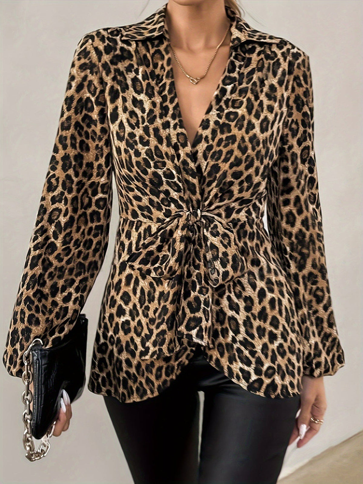 Women's Chic Leopard Print Blazer Jacket – Tie Waist