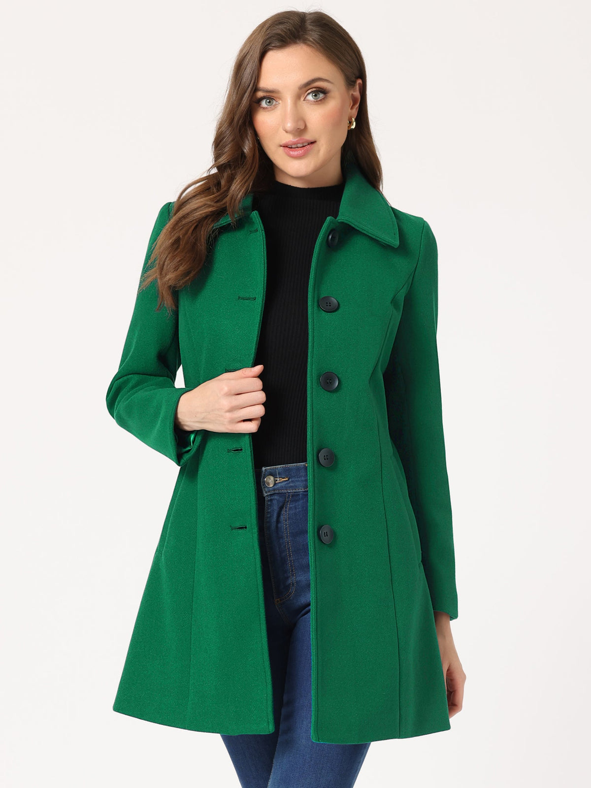 Women's Cozy Long Pea Coat – Button Front