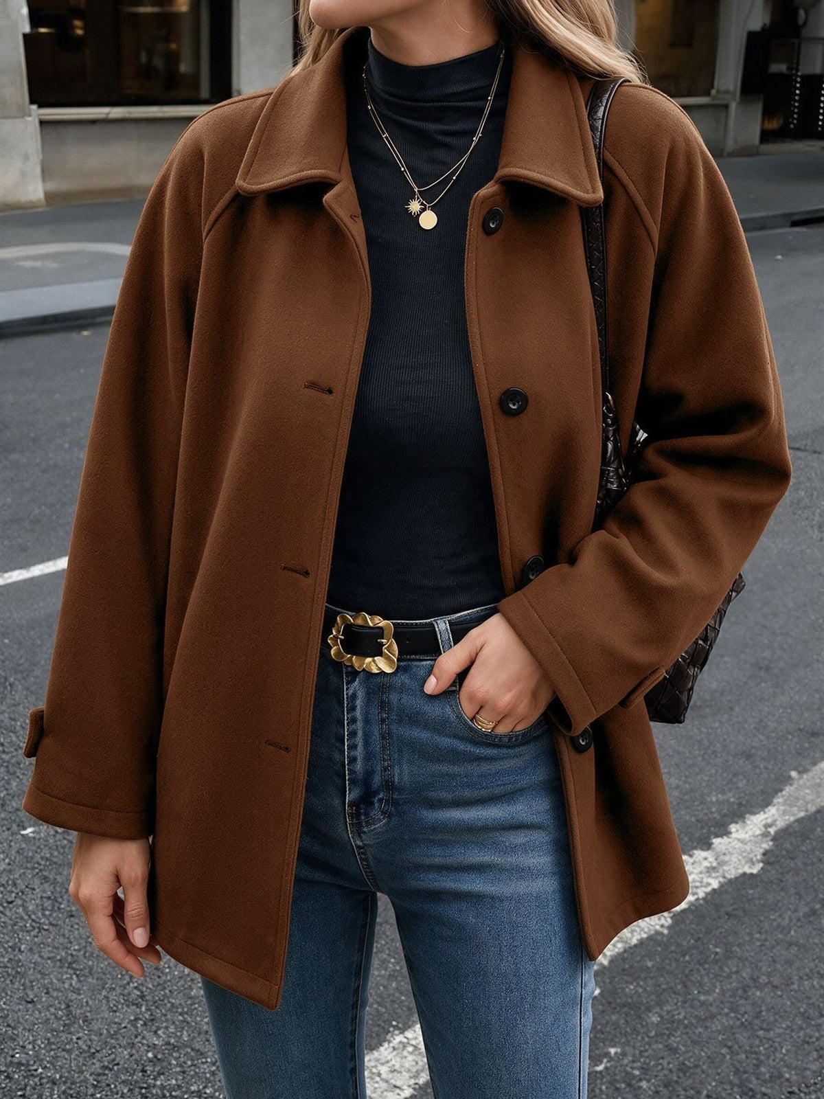 Women's Chic Button-Down Jacket – Pointed Collar