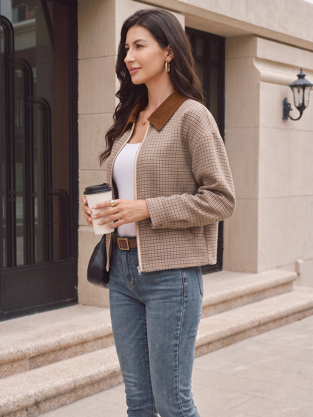 Women's Chic Houndstooth Jacket – Patchwork