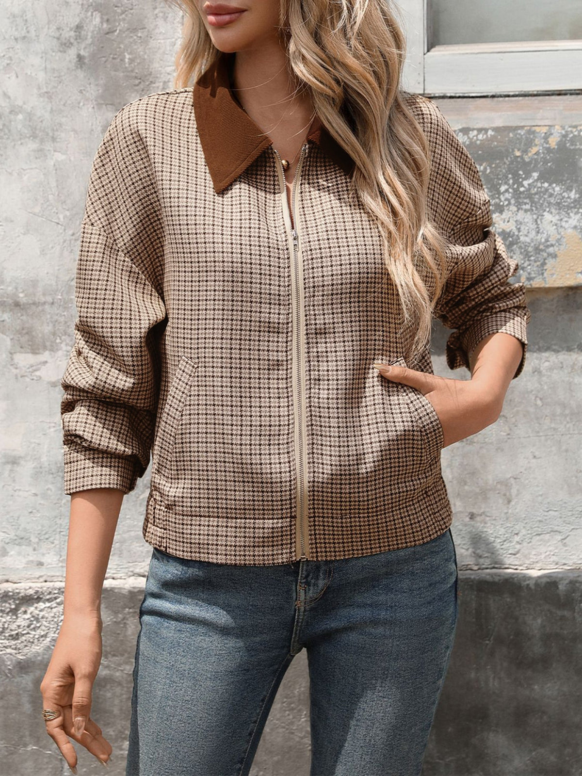 Women's Chic Houndstooth Jacket – Patchwork