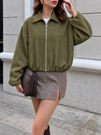 Women's Chic Zip-Up Jacket – Lantern Sleeves