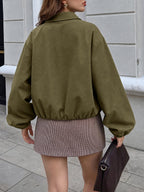 Women's Chic Zip-Up Jacket – Lantern Sleeves