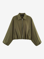 Women's Chic Zip-Up Jacket – Lantern Sleeves