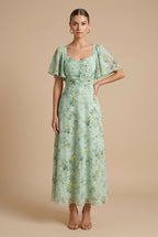 Women's Floral Maxi Dress with Square Neckline & Puff Sleeves