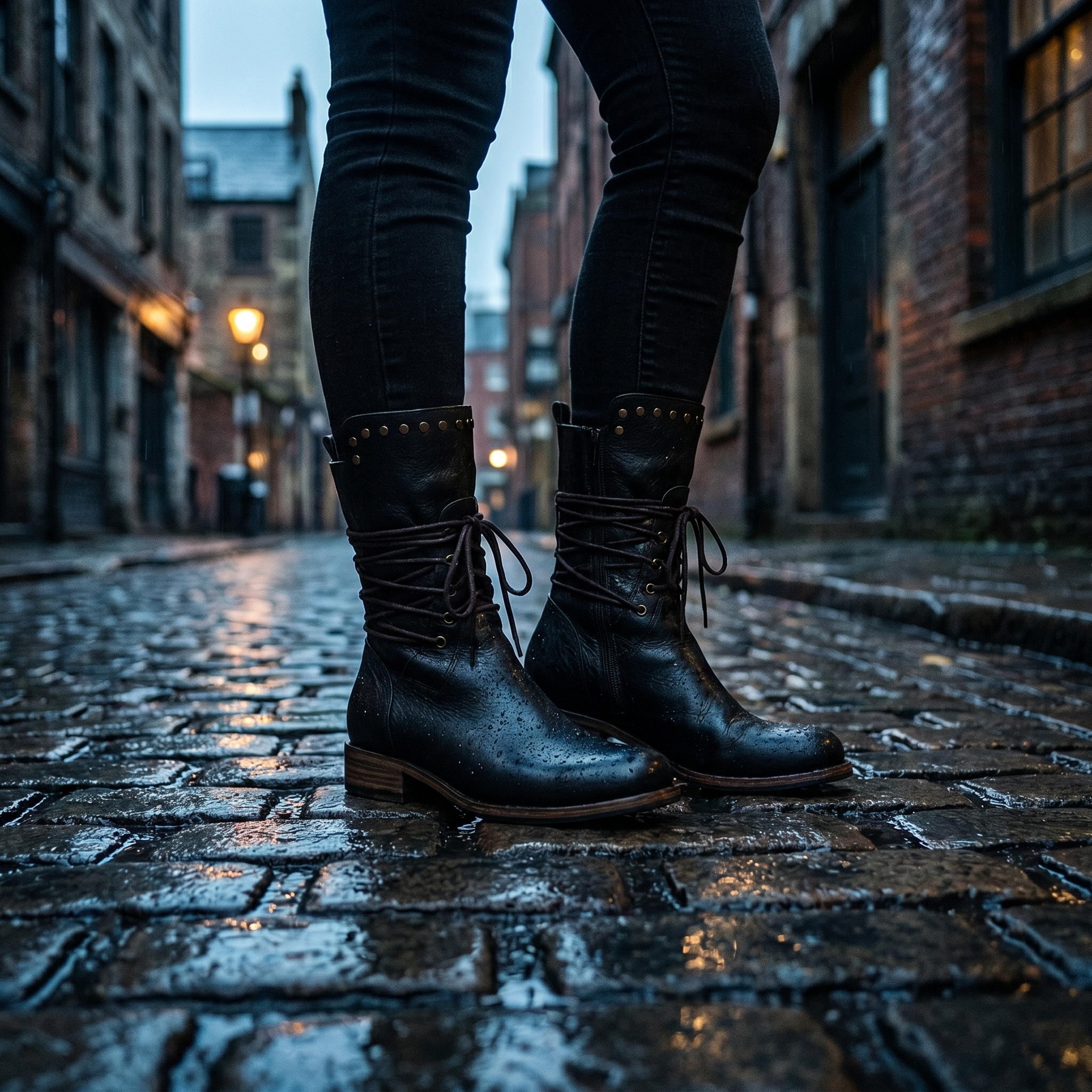 Women's Studded Mid-Calf Boots – Lace-Up