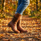 Women's Studded Mid-Calf Boots – Lace-Up