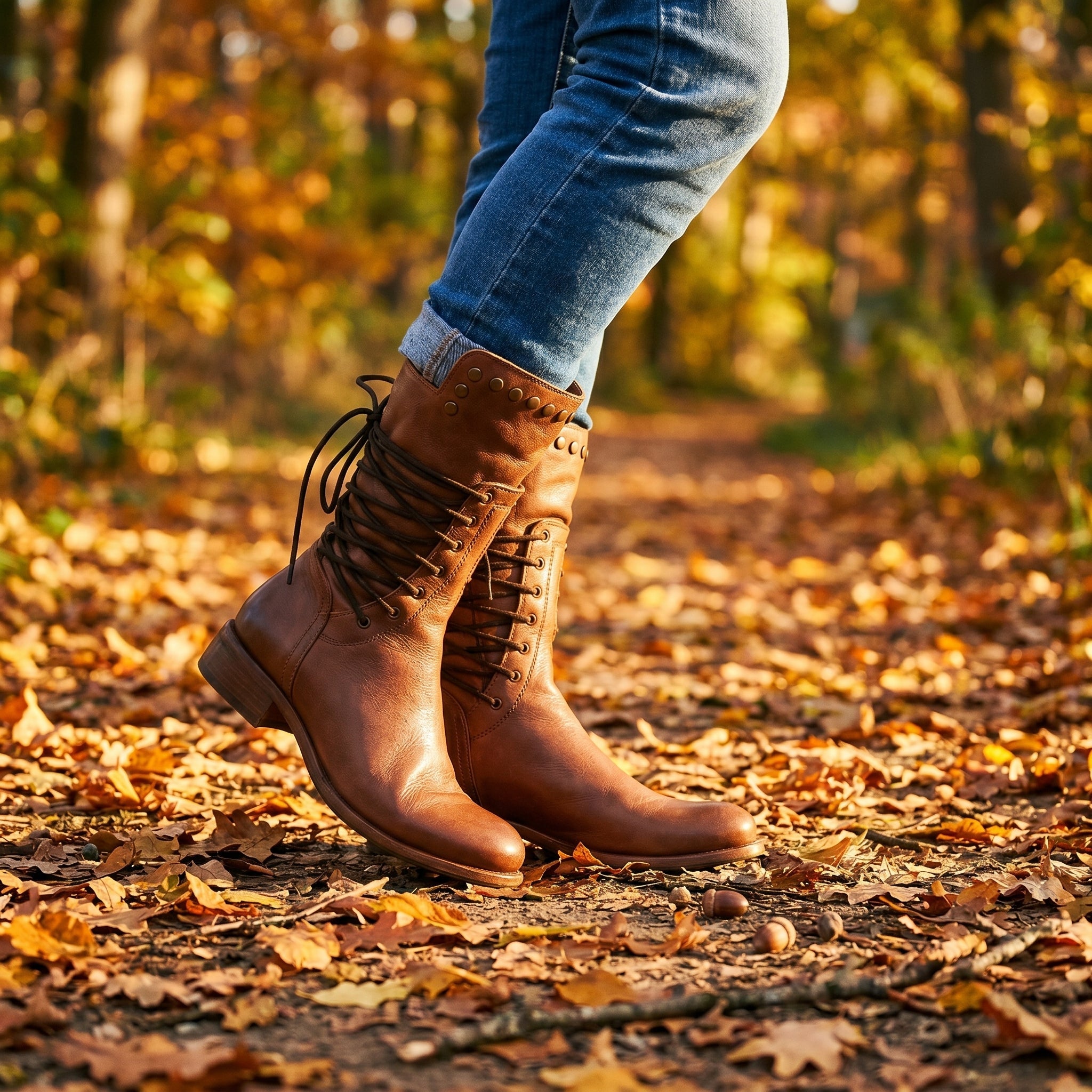 Women's Studded Mid-Calf Boots – Lace-Up